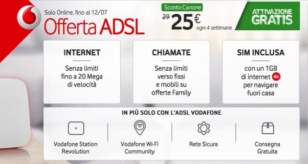 Attivazione gratuita su tutte le promo Vodafone ADSL