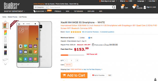 Xiaomi Mi4 scontato su GearBest del 45%!