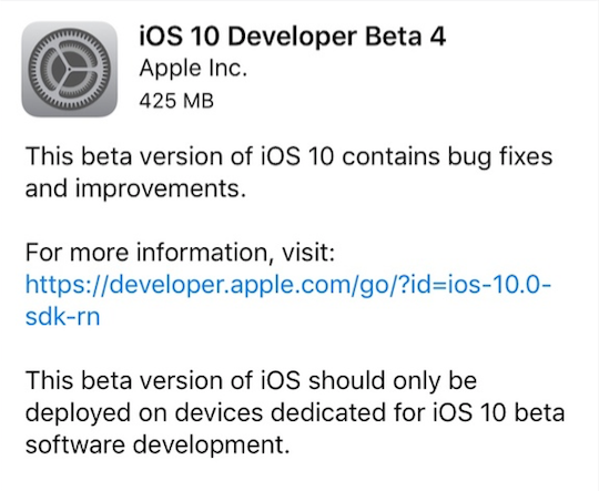 Disponibile iOS 10 beta 4 per sviluppatori