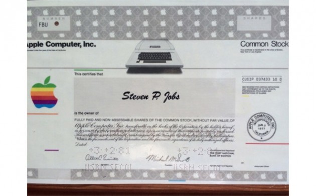 Il primo certificato azionario Apple conferito a Steve Jobs è stato venduto per 195.000 $