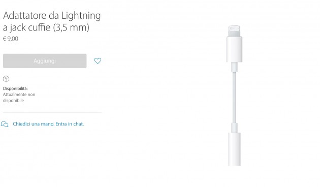 L’adattatore Lightning-Jack è anche disponibile come accessorio a 9€