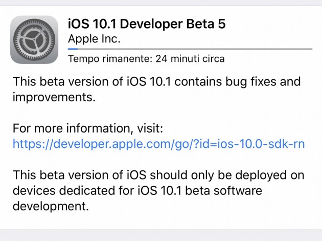 Apple rilascia iOS 10.1 beta 5 per sviluppatori e tester pubblici!