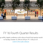 Apple anticipa la conferenza finanziaria Q4 2016 al 25 ottobre