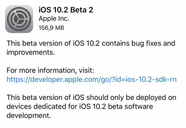 Apple rilascia iOS 10.2 beta 2 per gli sviluppatori!