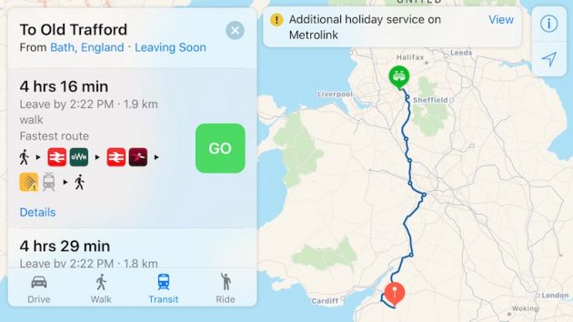 Apple Maps aggiunge le informazioni sui trasporti pubblici nel Regno Unito