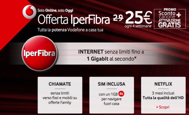 Vodafone offre l’attivazione gratuita su tutti i piani ADSL e Fibra