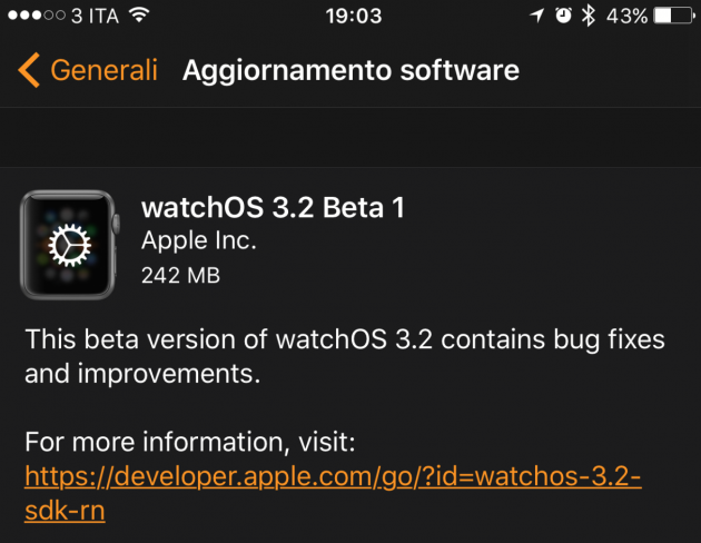 Apple rilascia la prima beta di watchOS 3.2!