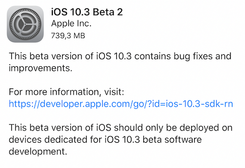 Disponibile iOS 10.3 Beta 2 per sviluppatori