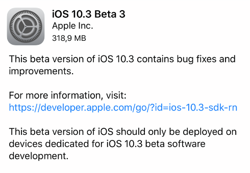 Apple rilascia iOS 10.3 beta 3, watchOS 3.2 beta 3 e tvOS 10.2 beta 3 per sviluppatori!
