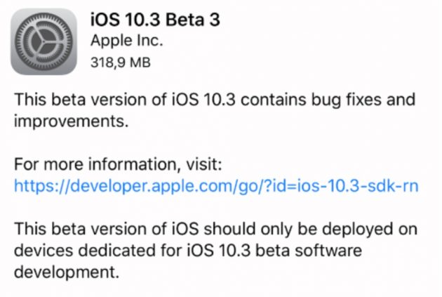 Apple rilascia la terza beta pubblica di iOS 10.3