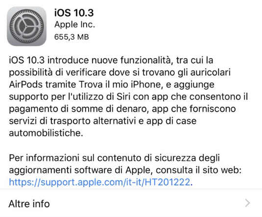 Apple rilascia iOS 10.3 per tutti gli utenti: link per il download!
