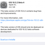 Apple rilascia iOS 10.3.2 beta 4, watchOS 3.2.2 beta 4 e tvOS 10.2.1 beta 4 [u]
