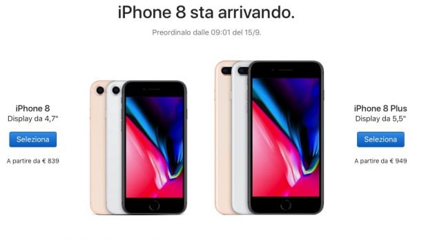 iPhone 8 e iPhone 8 Plus – Prezzi