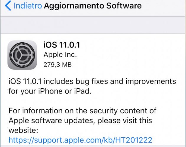 Disponibile iOS 11.0.1 per iPad
