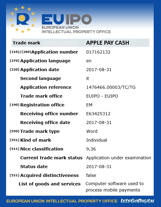 Appe registra il marchio “Apple Pay Cash” in Europa