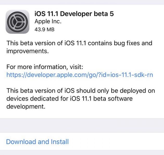 Apple rilascia iOS 11.1 Beta 5 per gli sviluppatori