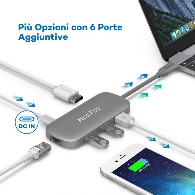 In offerta l’adattatore HooToo USB-C con porte USB, Ethernet e HDMI