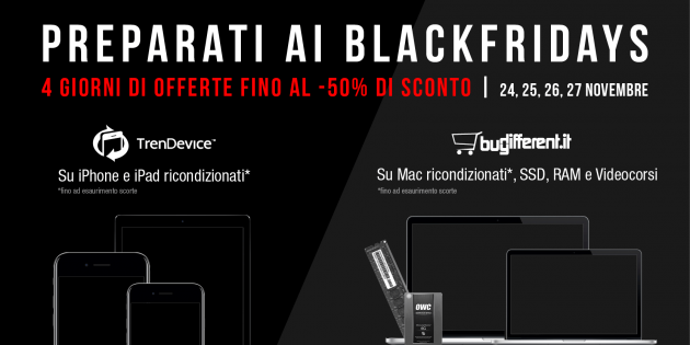 Preparati ai BlackFridays TrenDevice e BuyDifferent: 4 giorni di super offerte su iPhone, iPad e Mac Ricondizionati