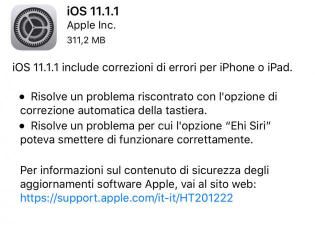 Apple rilascia iOS 11.1.1 e corregge il bug della tastiera