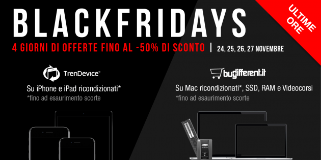 Ultime ore di offerte BlackFridays TrenDevice e BuyDifferent: sconti fino al -50% su iPhone, iPad e Mac Ricondizionati