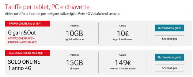 Vodafone Giga In&Out: primo mese e attivazione gratuiti