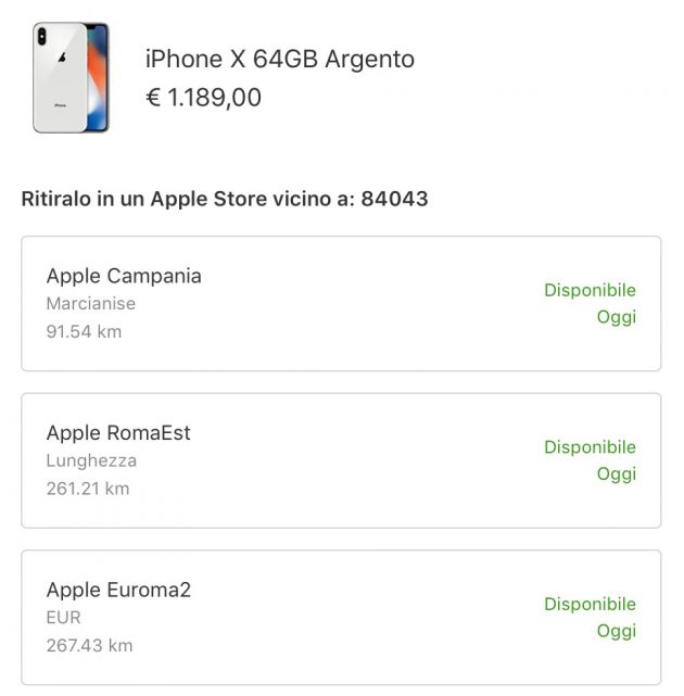 iPhone X disponibile con ritiro immediato in tutta Italia