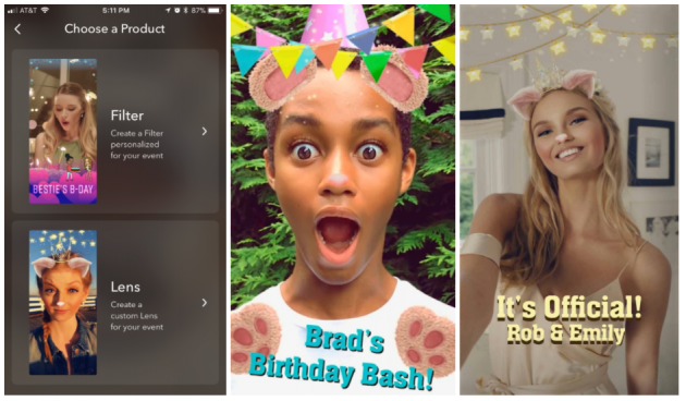 Snapchat introduce lens e filtri personalizzati