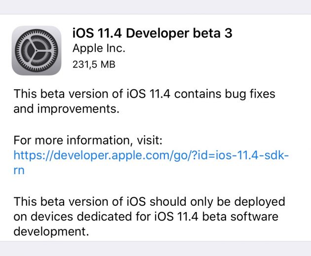 Apple rilascia iOS 11.4 beta 3