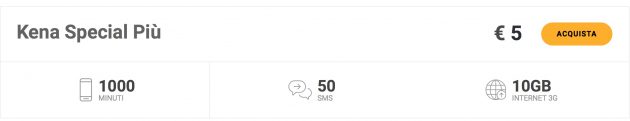 Kena Special Più: 1000 minuti, 50 SMS e 10 GB a 5€ mensili