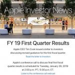 Apple annuncerà i dati relativi al Q1 2019 il 29 gennaio