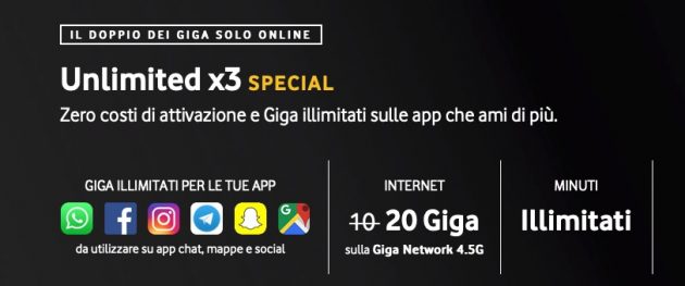 Vodafone Unlimited x3 Special: solo online 20 GB, minuti illimitati e tanto altro!