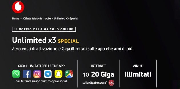 Scopri la nuova Vodafone Unlimited x3 Special, disponibile solo online