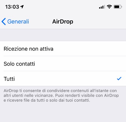 Inviare file airdrop iPhone