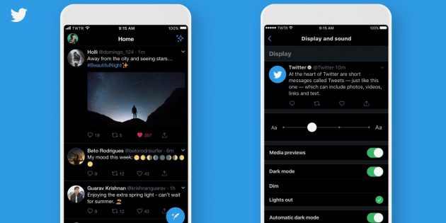 Twitter si aggiorna: arrivano la modalità dark automatica e il tema “LIghts Out”