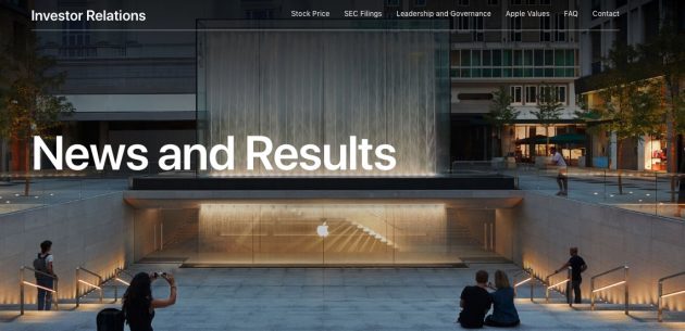 Apple rinnova la pagina web “Investor Relations”