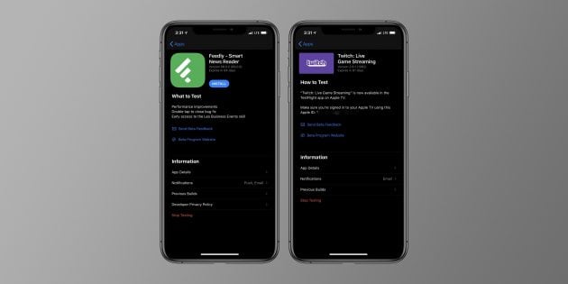 testflight introduce la dark mode di sistema