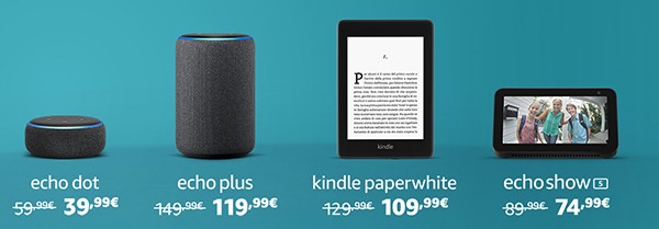 Super offerte su Amazon: Echo Dot, Echo Plus, Kindle Paperwhite e Echo Show 5