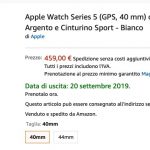 Apple Watch Series 5 disponibili su Amazon