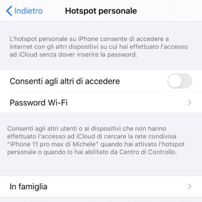 iOS 13 Hotspot non si può disabilitare del tutto