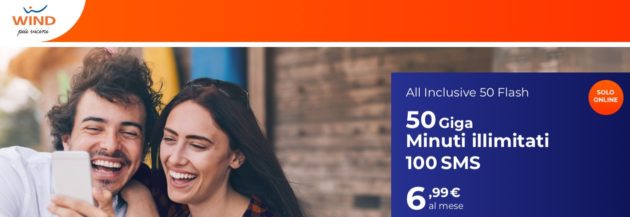 Wind All Inclusive 50 Flash: minuti illimitati e 50 GIGA a 6,99€ al mese