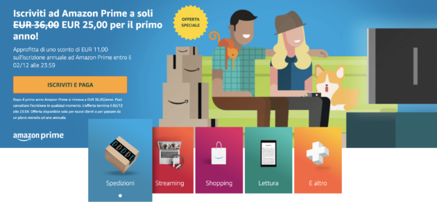 Amazon Prime in sconto a 25€ per il piano annuale!