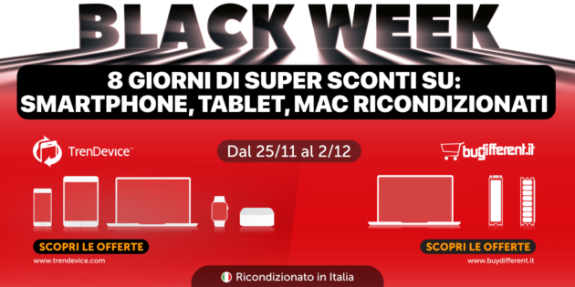 Sconti Black Week TrenDevice e BuyDifferent: 8 giorni di offerte imperdibili su Smartphone, Tablet e Mac Ricondizionati – Fino al 2/12
