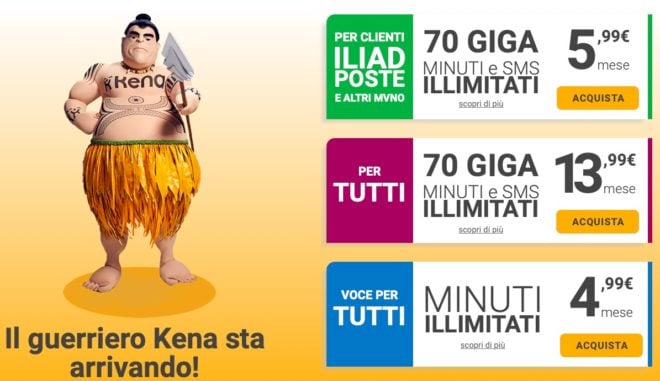 Offerte Kena da 4,99€ al mese con attivazione gratuita