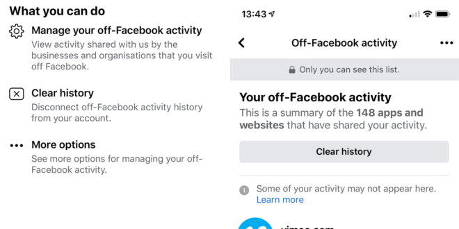 Facebook consente di cancellare la cronologia e tutti i collegamenti a siti e app terzi