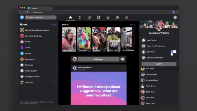 Facebook sta per lanciare la nuova interfaccia web con Dark Mode