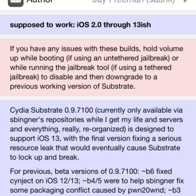 Saurik rilascia un aggiornamento del Cydia Substrate per iOS 13