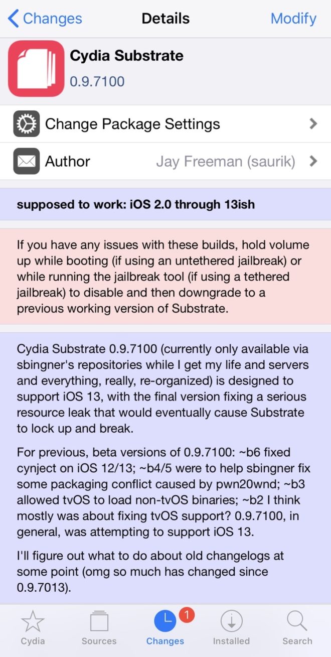Saurik rilascia un aggiornamento del Cydia Substrate per iOS 13
