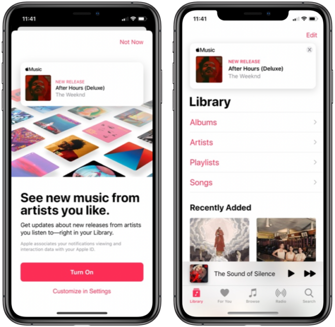 Apple Music mostra le notifiche sulle nuove uscite dei nostri artisti preferiti