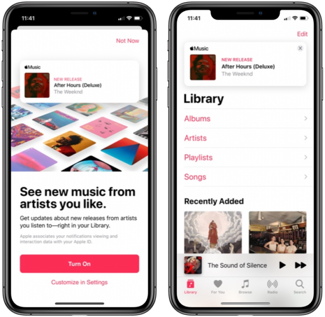 Apple Music mostra le notifiche sulle nuove uscite dei nostri artisti preferiti