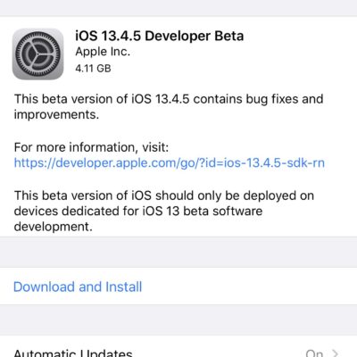 Apple rilascia iOS 13.4.5 beta per gli sviluppatori